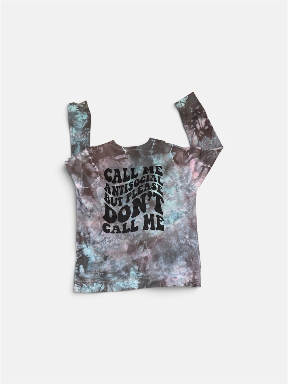 Women’s Tie-Dye Graphic Tee Crewneck - Don't Call Me (Blue/Purple/Gray)